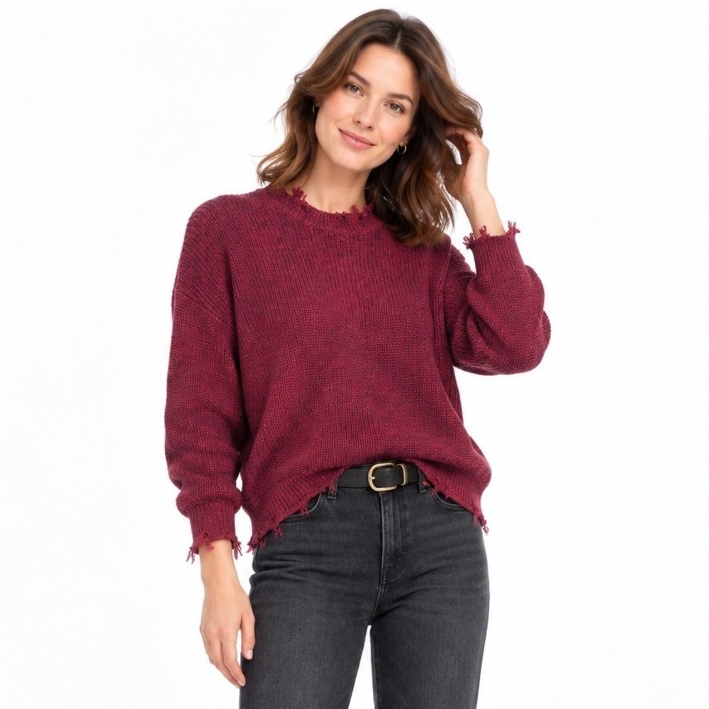 Pistola Eva Distressed Cotton Sweater Small Cherry Black Marl Grunge Relaxed